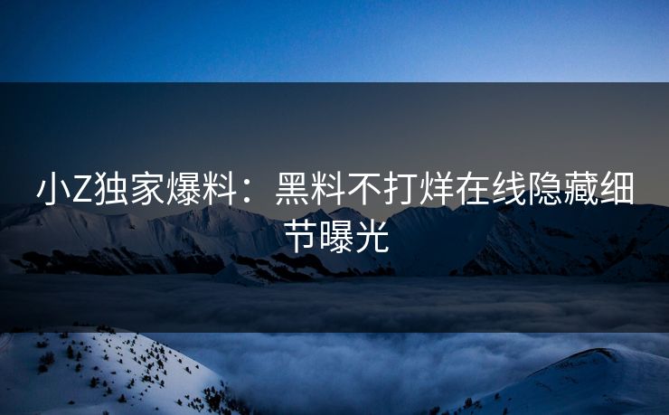 小Z独家爆料：黑料不打烊在线隐藏细节曝光