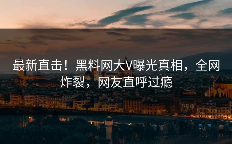 最新直击！黑料网大V曝光真相，全网炸裂，网友直呼过瘾