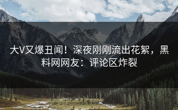 大V又爆丑闻！深夜刚刚流出花絮，黑料网网友：评论区炸裂