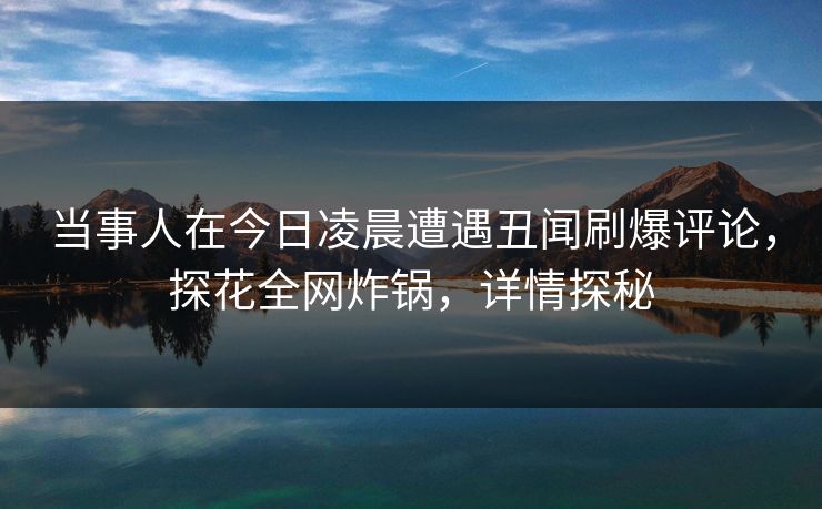 当事人在今日凌晨遭遇丑闻刷爆评论，探花全网炸锅，详情探秘